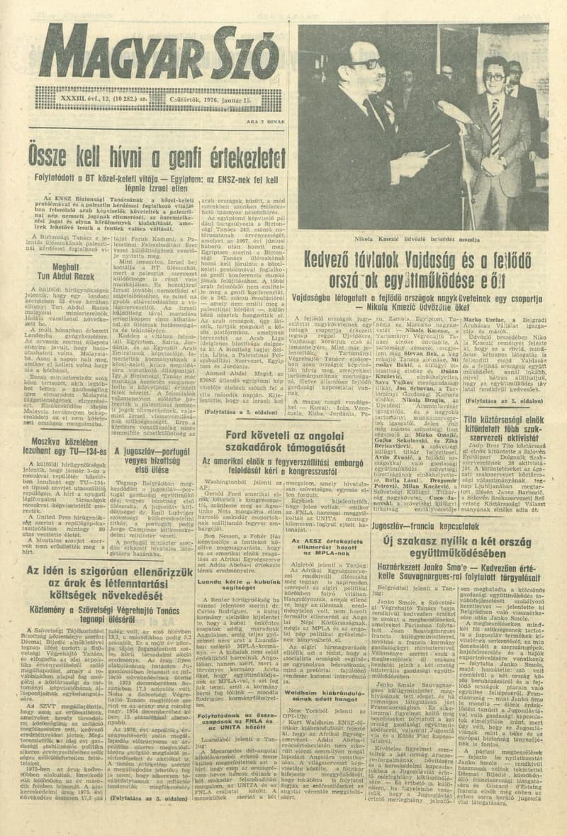 Magyar Szó, 33. évf. 1976. január 15. 13. sz. 1–20. oldal