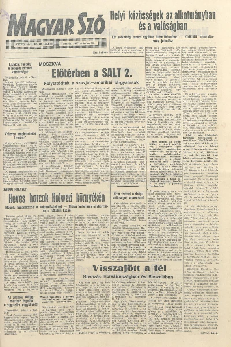 Magyar Szó, 34. évf. 1977. március 30. 87. sz.