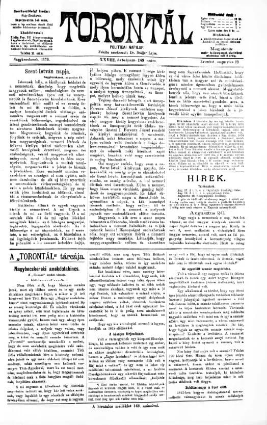 Torontál, 28. évf. 1899. augusztus 19. 189. sz.