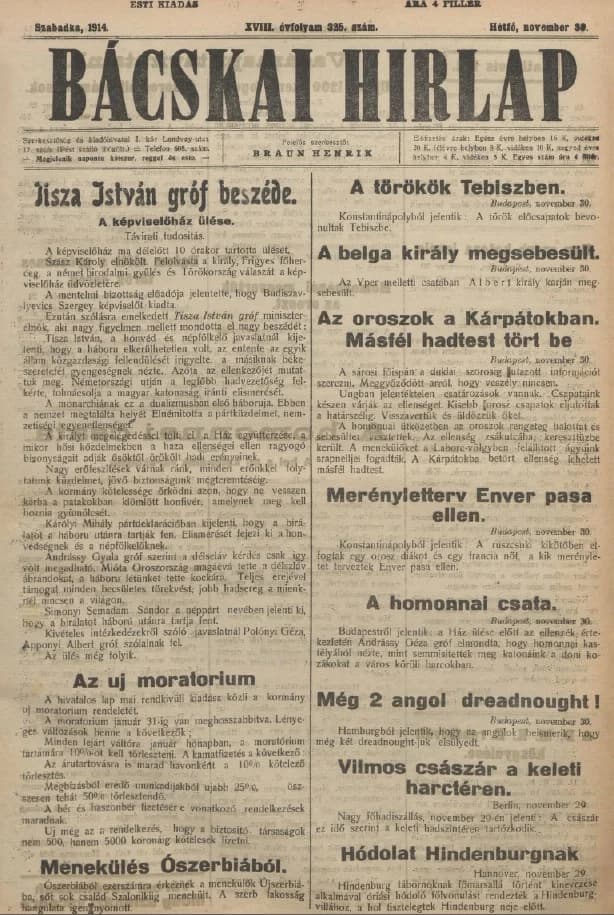 Bácskai Hirlap, 18. évf. 1914. november 30. 325. sz.