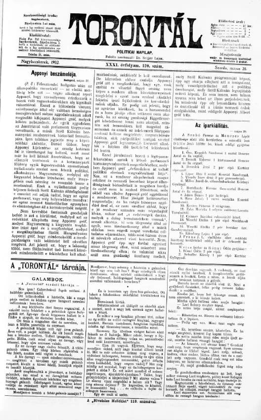 Torontál, 31. évf. 1902. május 28. 120. sz.