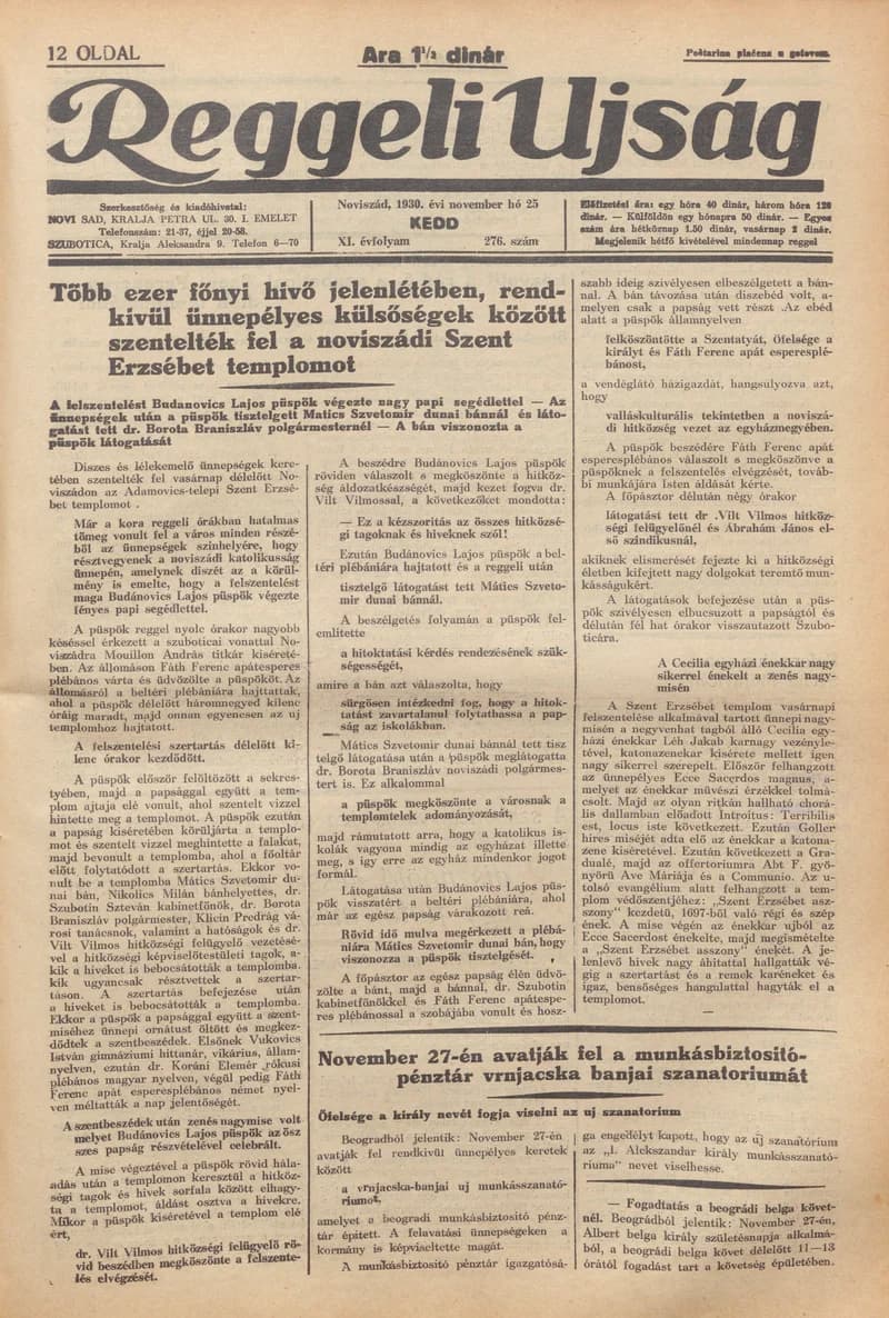 Reggeli Újság, 11. évf. 1930. november 25. 276. sz.