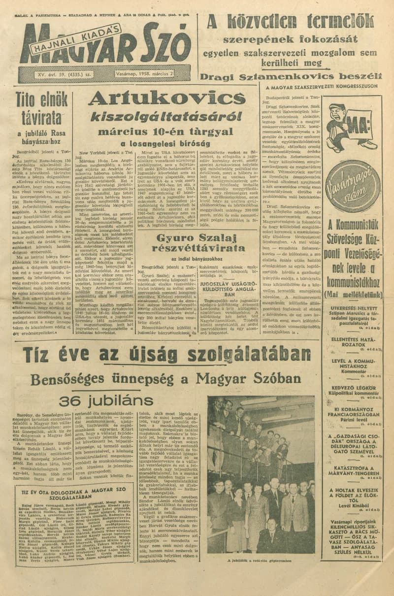 Magyar Szó, 15. évf. 1958. március 2. 59. sz. 1–14. oldal