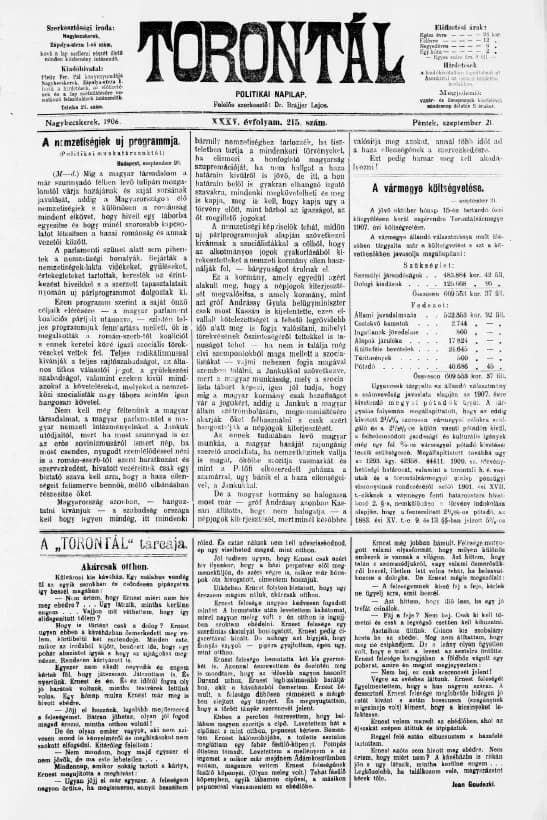 Torontál, 35. évf. 1906. szeptember 21. 215. sz.