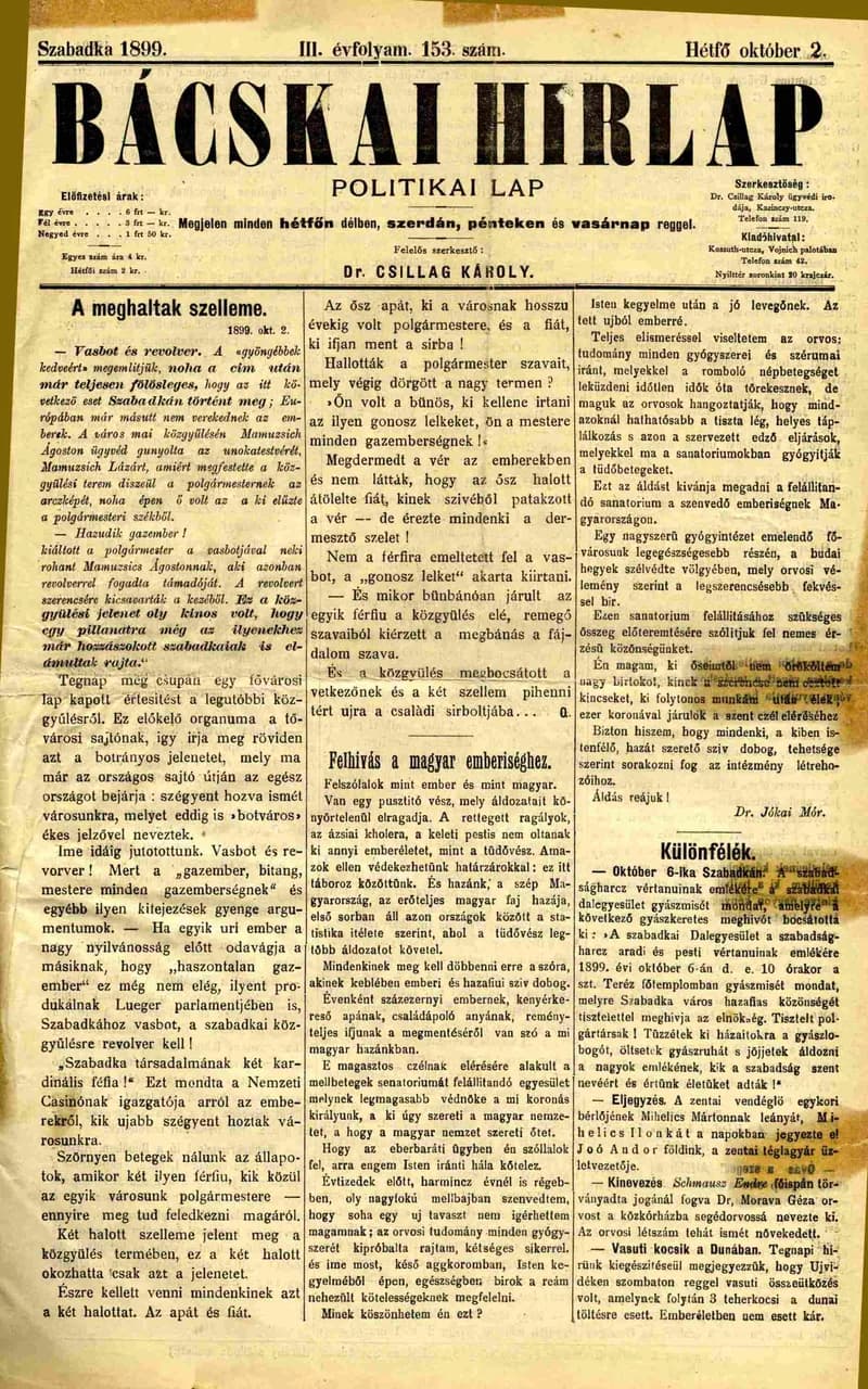 Bácskai Hirlap, 3. évf. 1899. október 2. 153. sz.