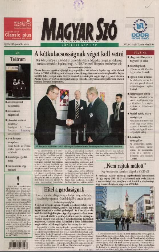 Magyar Szó, 66. évf. 2009. január 30. 23. sz. 1–20. oldal