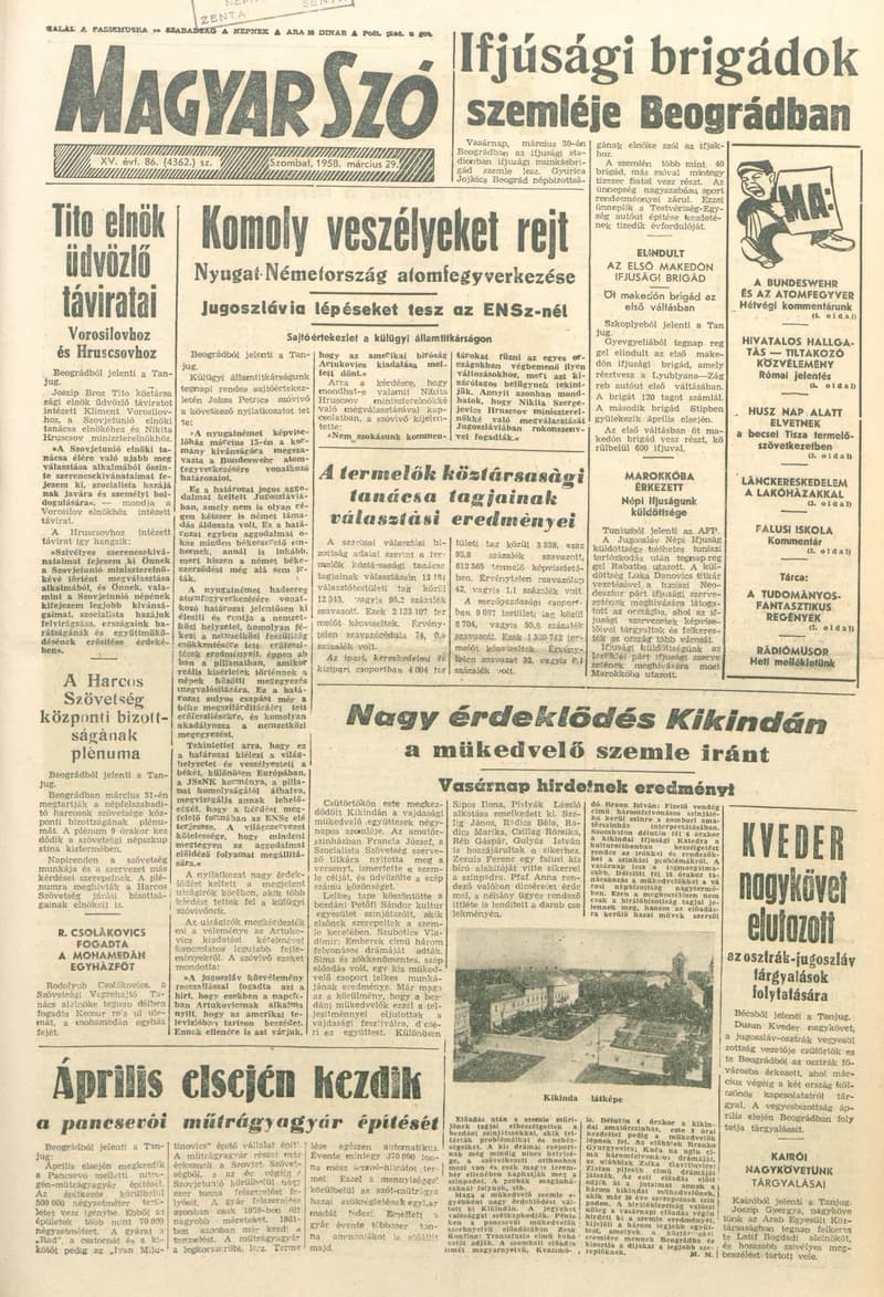 Magyar Szó, 15. évf. 1958. március 29. 86. sz. 1–12. oldal