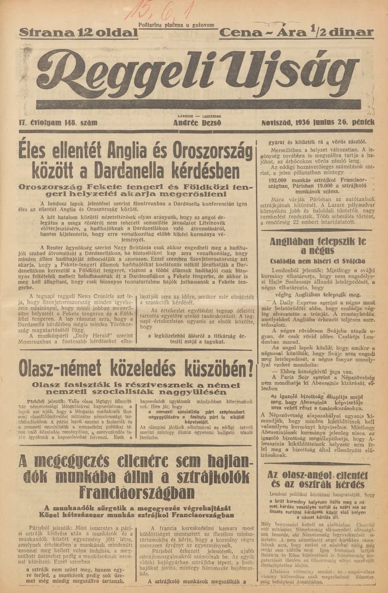 Reggeli Újság, 17. évf. 1936. június 26. 148. sz.