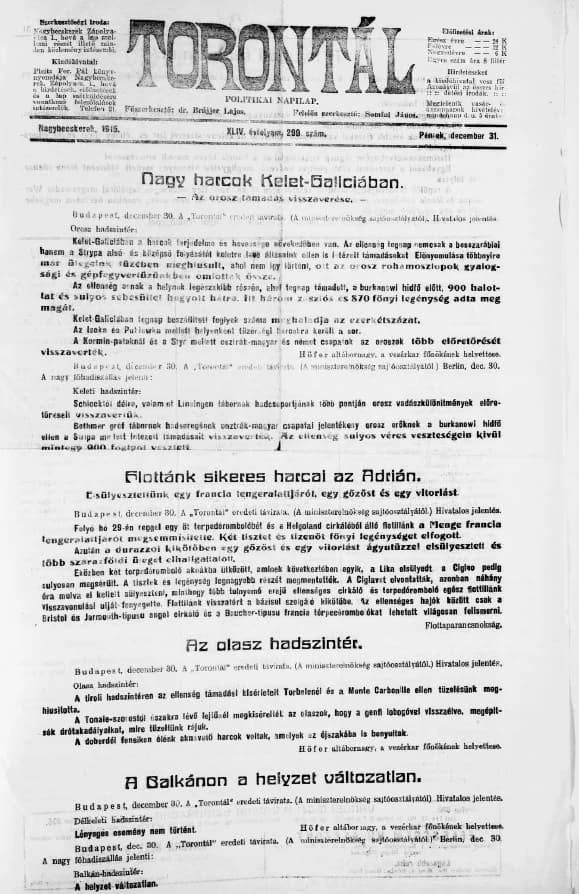 Torontál, 44. évf. 1915. december 31. 299. sz.