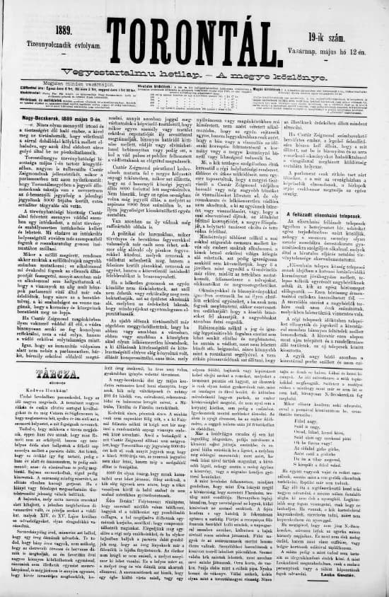 Torontál, 18. évf. 1889. május 12. 19. sz.