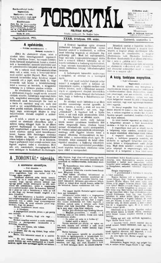 Torontál, 32. évf. 1903. szeptember 3. 199. sz.