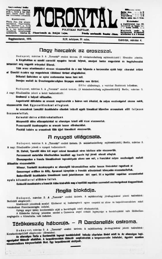 Torontál, 44. évf. 1915. március 4. 51. sz.