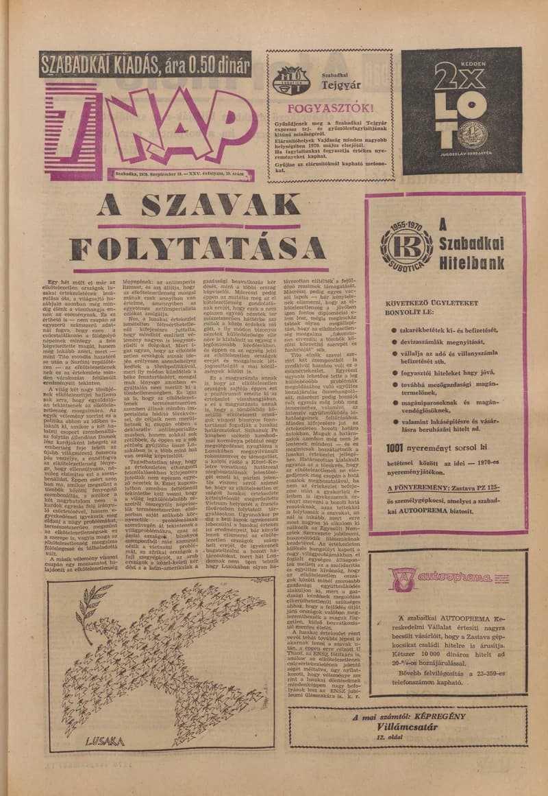 7 Nap, 25. évf. 1970. szeptember 18. 39. sz. 1–16. oldal