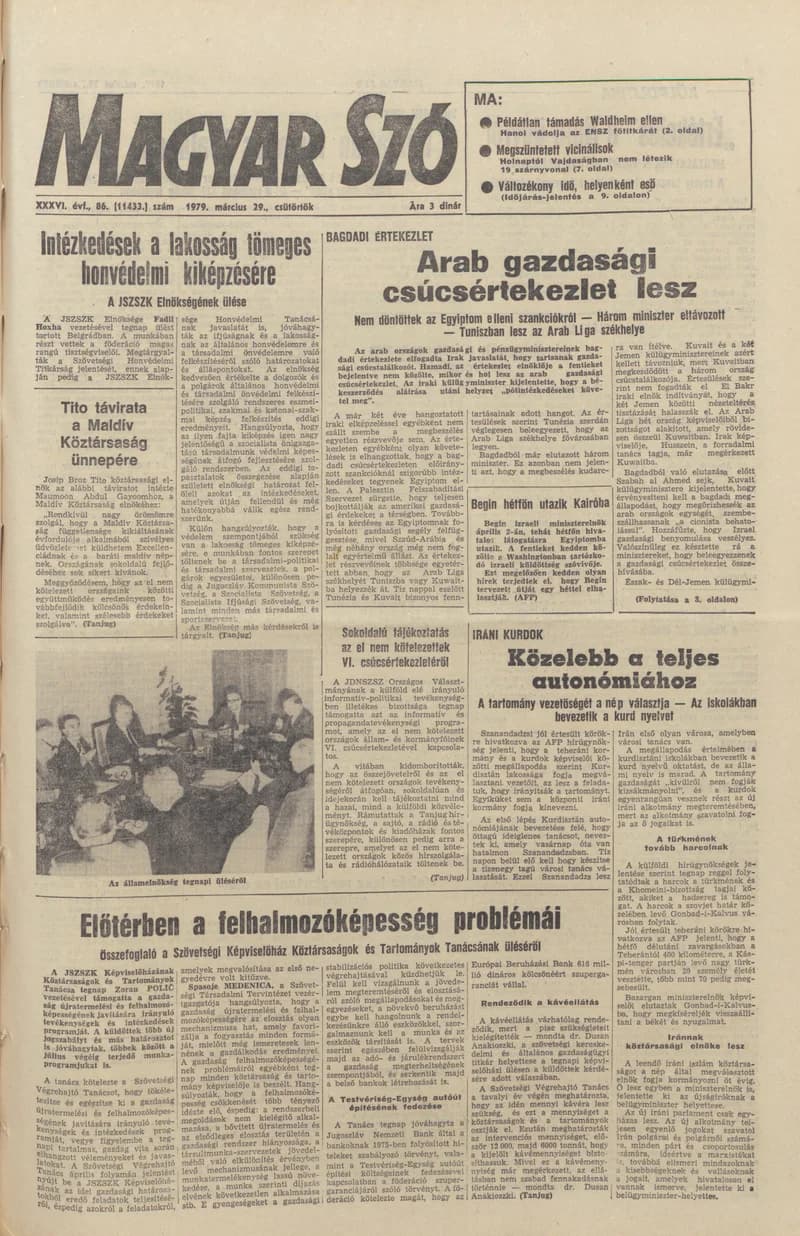 Magyar Szó, 36. évf. 1979. március 29. 86. sz. 1–20. oldal