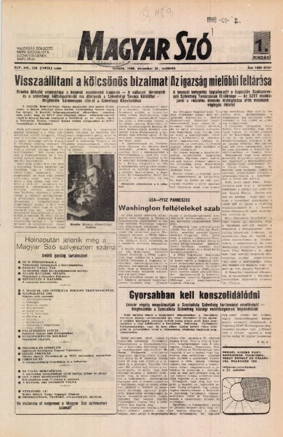 Magyar Szó, 45. évf. 1988. december 29. 358. sz.