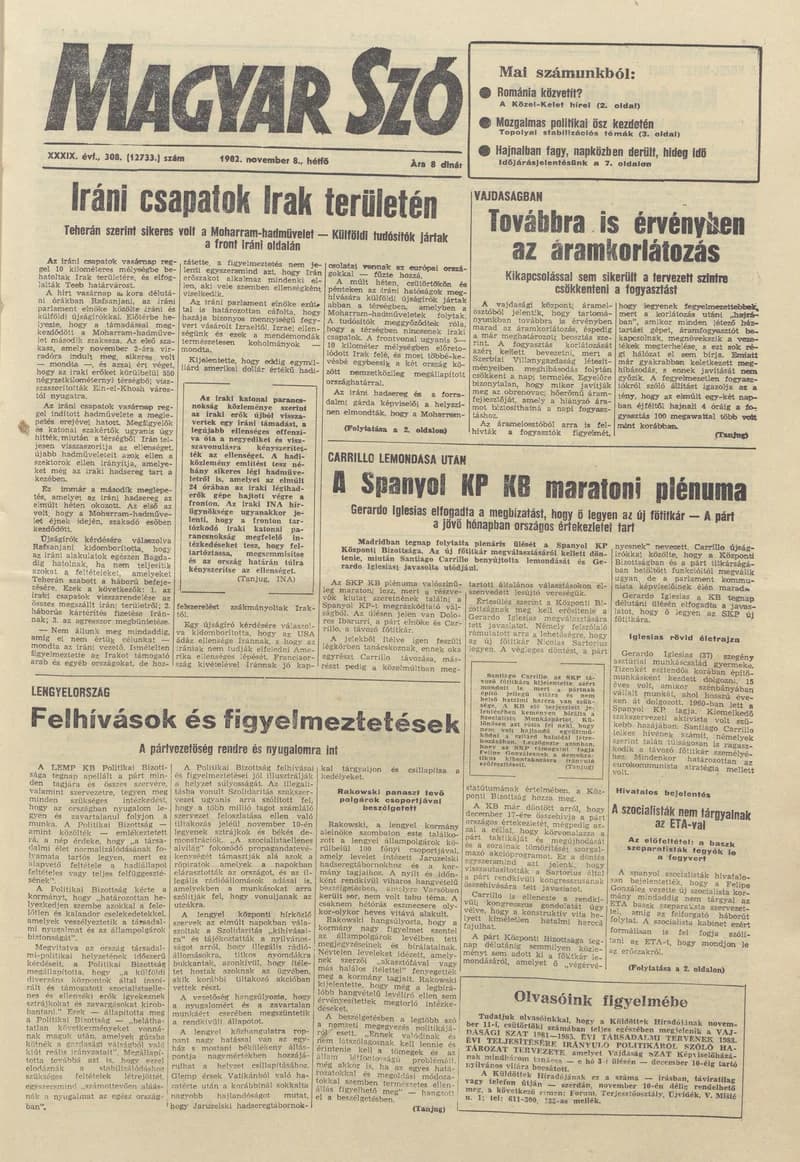 Magyar Szó, 39. évf. 1982. november 8. 308. sz. 1–8. oldal