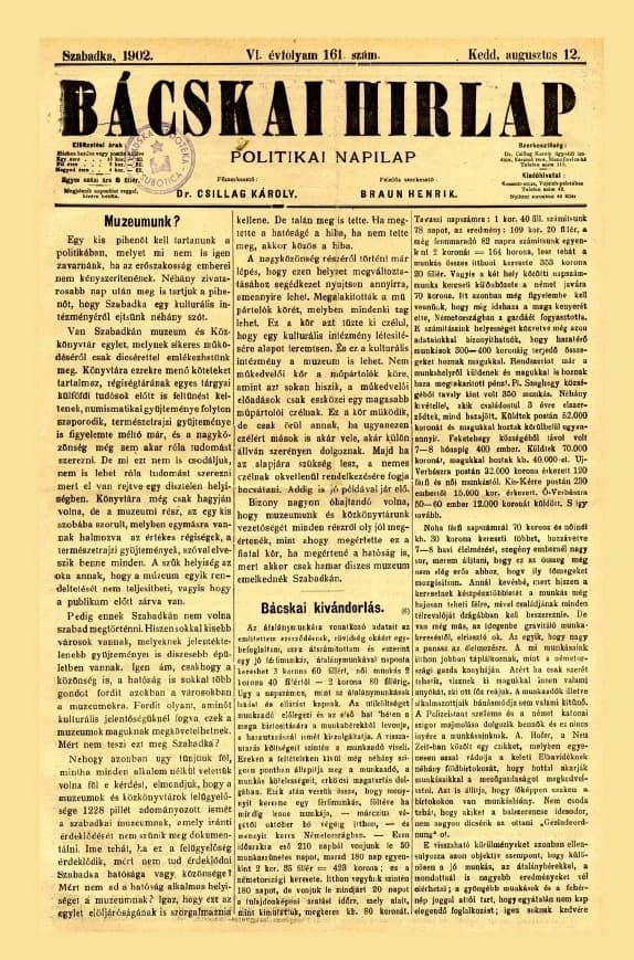 Bácskai Hirlap, 6. évf. 1902. augusztus 12. 161. sz.