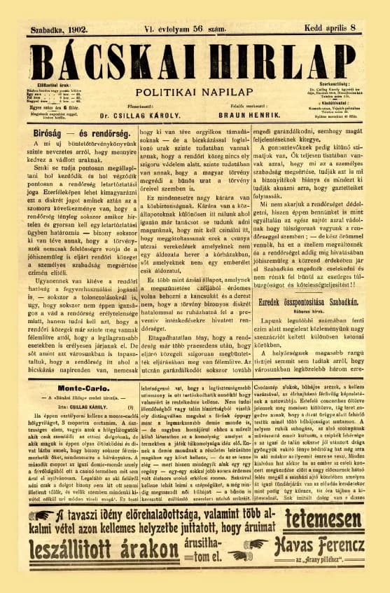 Bácskai Hirlap, 6. évf. 1902. április 8. 56. sz.