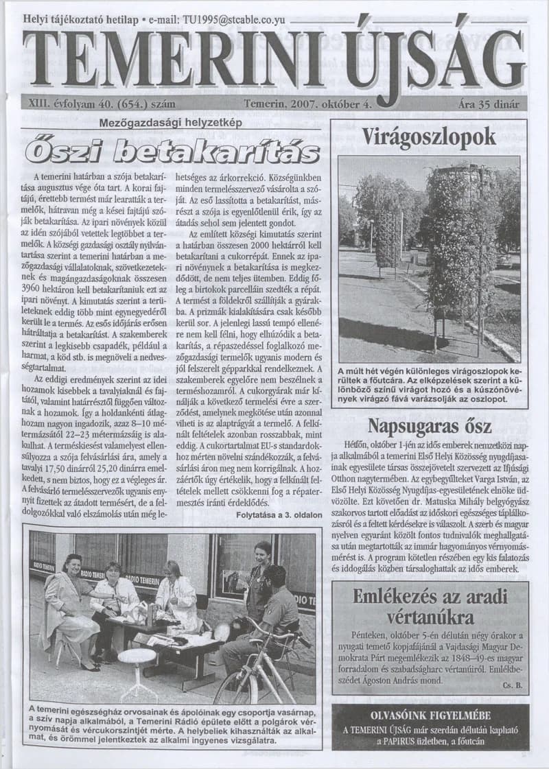 Temerini Újság, 13. évf. 2007. október 4. 40. sz.