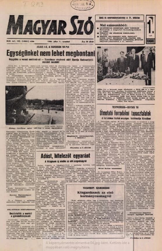 Magyar Szó, 43. évf. 1986. július 5. 182. sz. 1–24. oldal