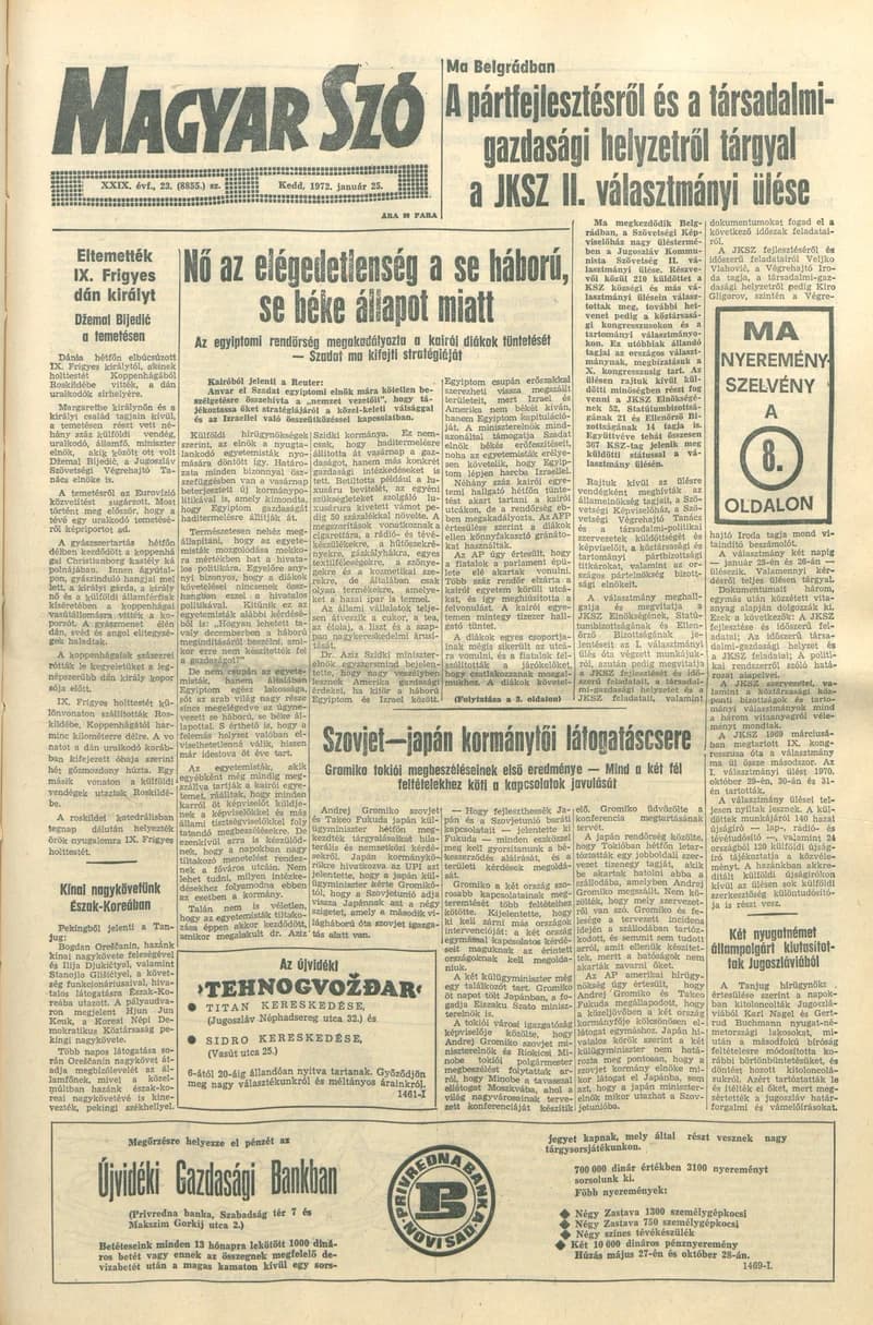 Magyar Szó, 29. évf. 1972. január 25. 23. sz. 1–16. oldal