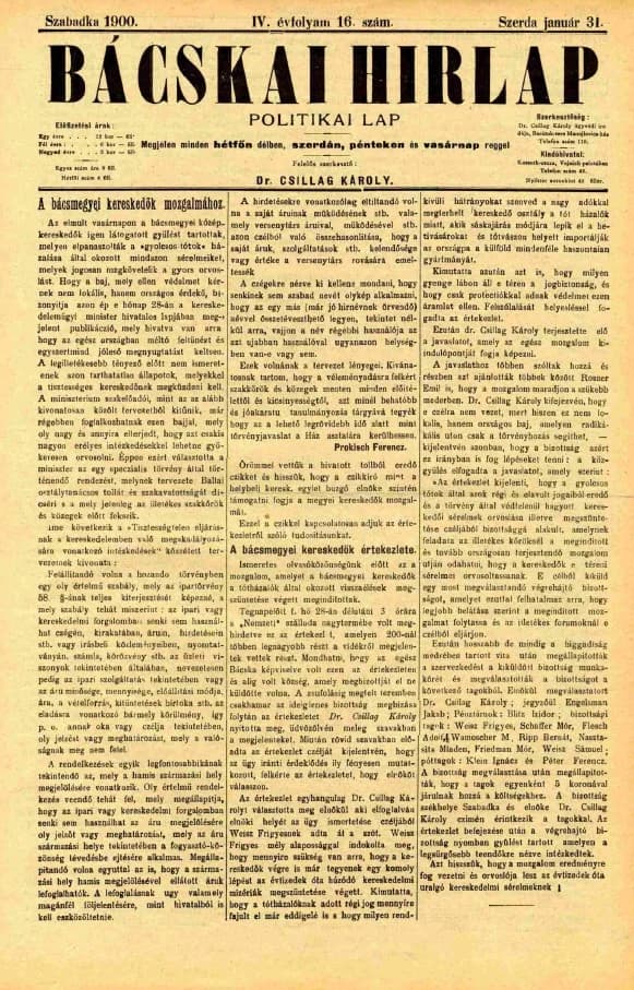 Bácskai Hirlap, 4. évf. 1900. január 31. 16. sz.