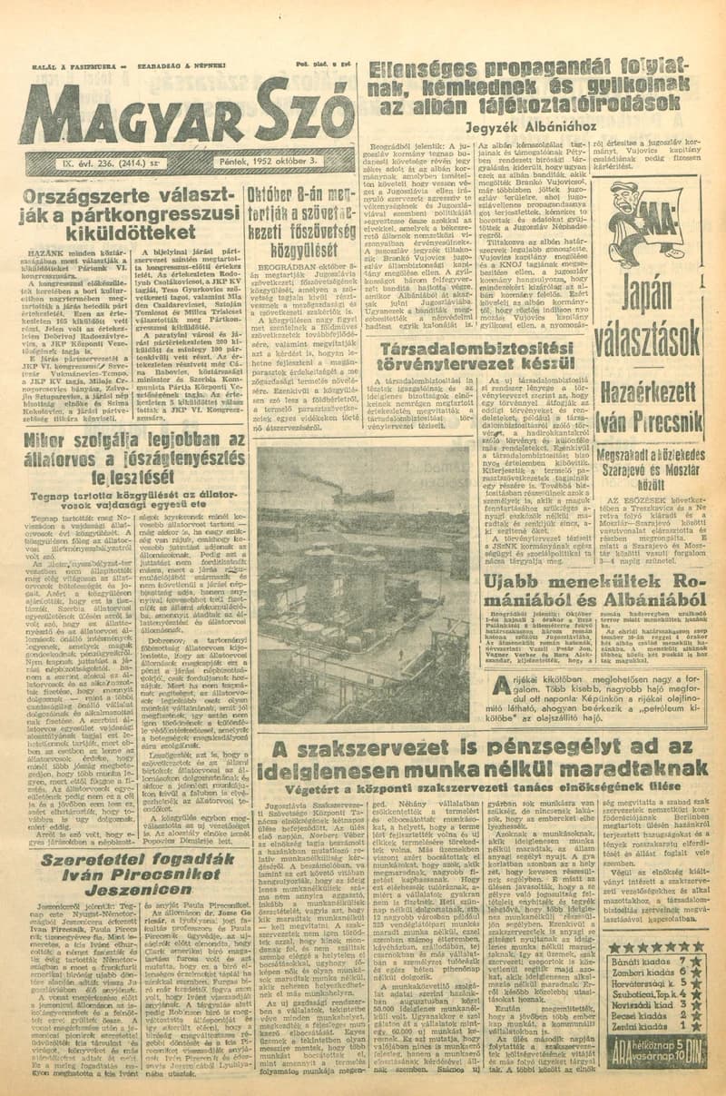 Magyar Szó, 9. évf. 1952. október 3. 236. sz. 1–8. oldal