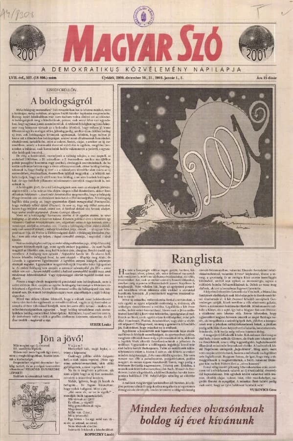 Magyar Szó, 57. évf. 2000. december 30. – 2001. január 2. 307. sz. 1–32. oldal
