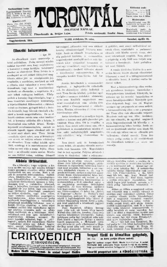 Torontál, 43. évf. 1914. április 18. 88. sz.