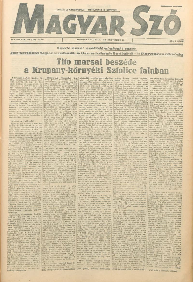 Magyar Szó, 6. évf. 1949. szeptember 29. 231. sz. 1–6. oldal