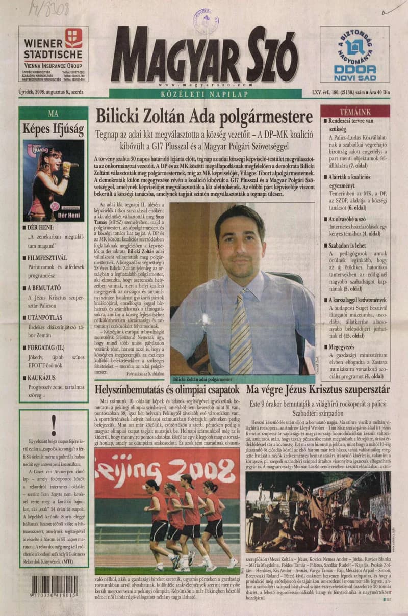 Magyar Szó, 65. évf. 2008. augusztus 6. 180. sz. 1–20. oldal