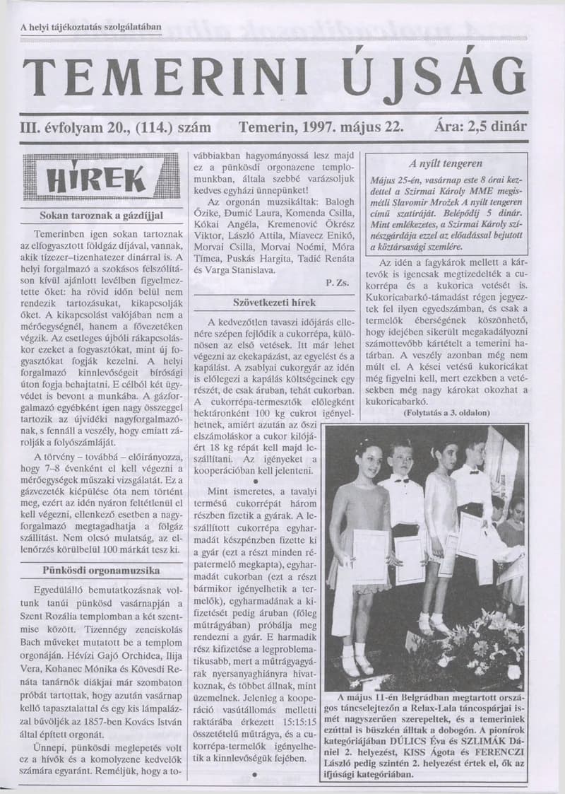 Temerini Újság, 3. évf. 1997. május 22. 20. sz.
