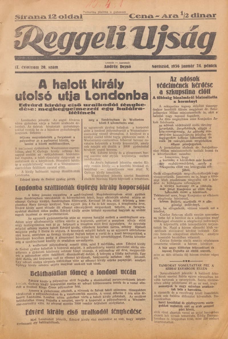 Reggeli Újság, 17. évf. 1936. január 24. 20. sz.