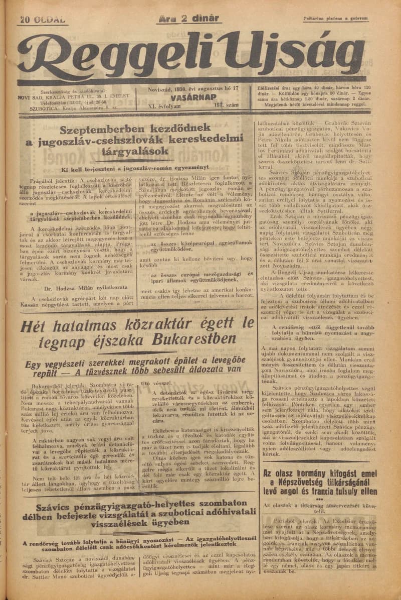 Reggeli Újság, 11. évf. 1930. augusztus 17. 191. sz.