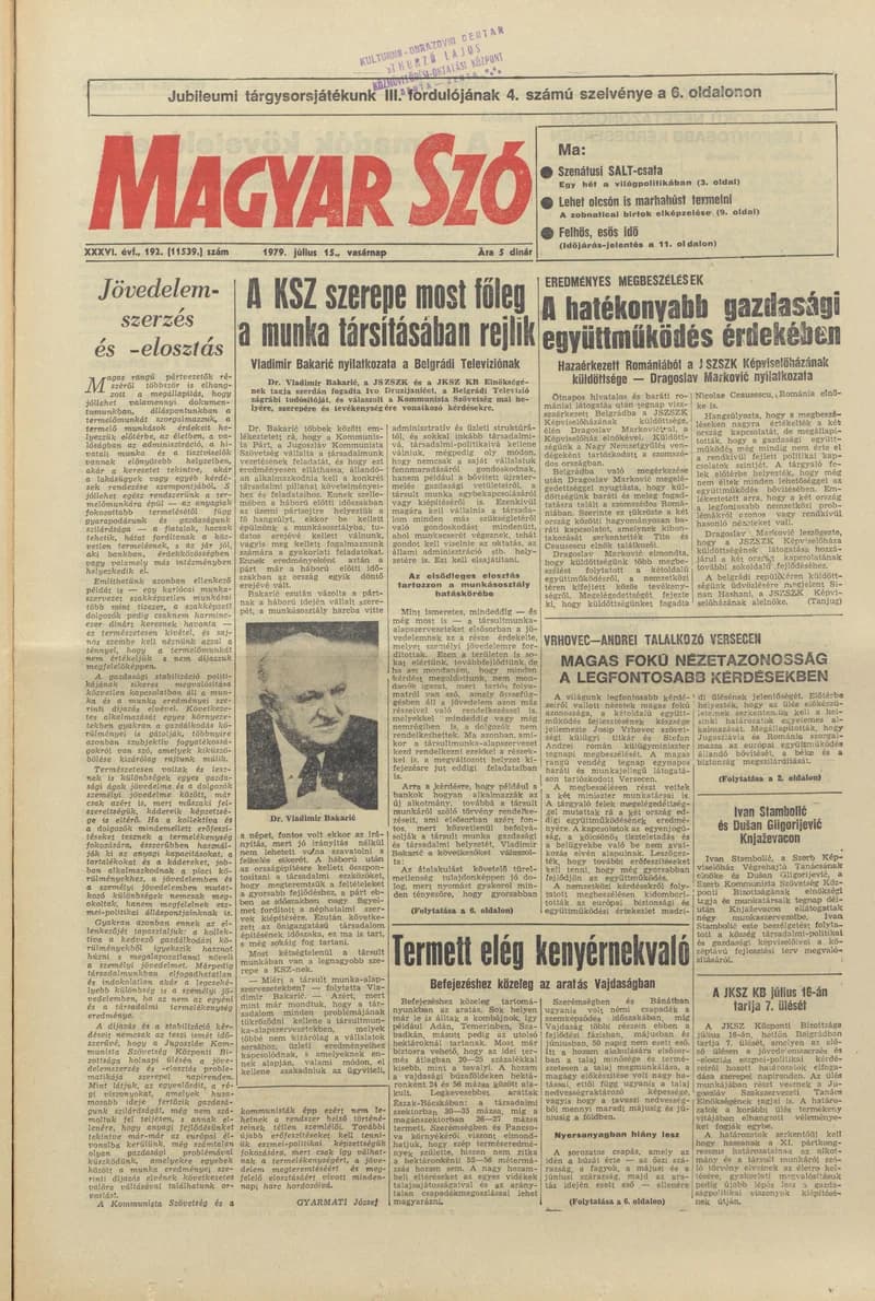 Magyar Szó, 36. évf. 1979. július 15. 192. sz. 1–28. oldal