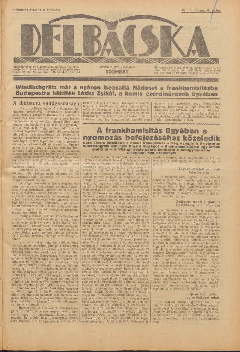 Délbácska, 7. évf. 1926. január 9. 6. sz.