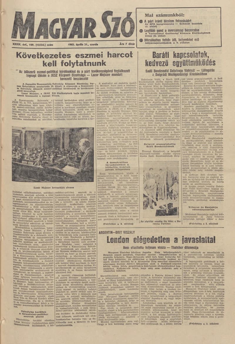 Magyar Szó, 39. évf. 1982. április 21. 109. sz. 1–20. oldal