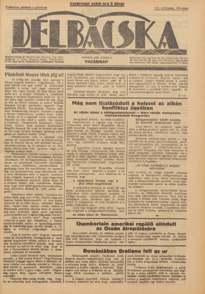 Délbácska, 8. évf. 1927. június 5. 130. sz.