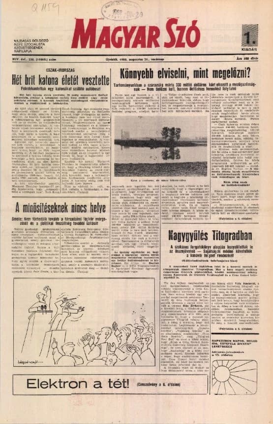 Magyar Szó, 45. évf. 1988. augusztus 21. 230. sz. 1–28. oldal