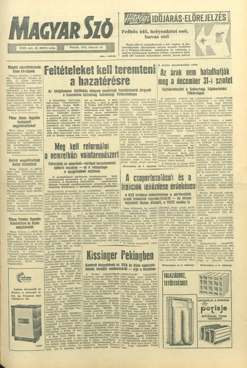 Magyar Szó, 30. évf. 1973. február 16. 45. sz. 1–14. oldal