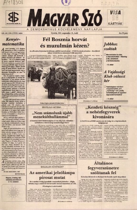 Magyar Szó, 52. évf. 1995. szeptember 19. 218. sz. 1–16. oldal