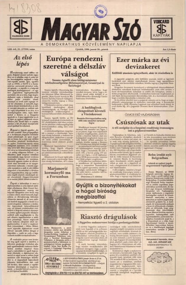 Magyar Szó, 53. évf. 1996. január 26. 21. sz. 1–16. oldal