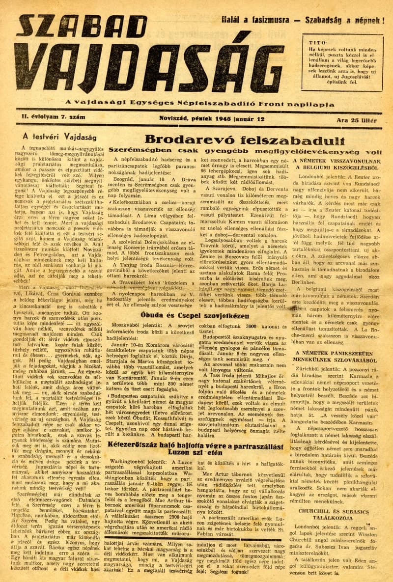Szabad Vajdaság, 2. évf. 1945. január 12. 7. sz.