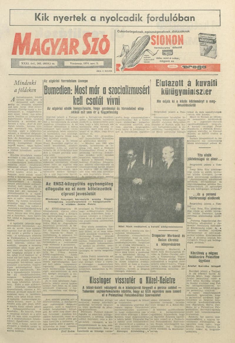 Magyar Szó, 31. évf. 1974. november 3. 303. sz. 1–28. oldal