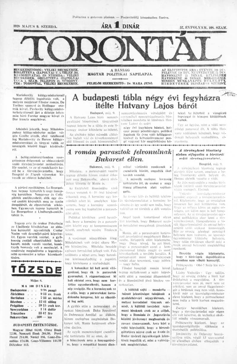 Torontál, 57. évf. 1928. május 9. 108. sz.
