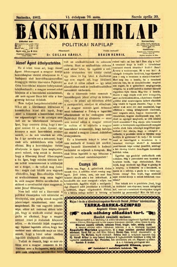 Bácskai Hirlap, 6. évf. 1902. április 30. 76. sz.