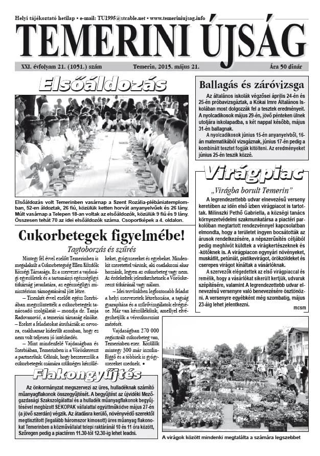 Temerini Újság, 21. évf. 2015. május 21. 21. sz.