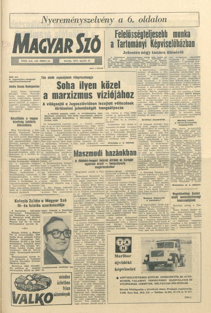 Magyar Szó, 30. évf. 1973. április 25. 113. sz. 1–20. oldal