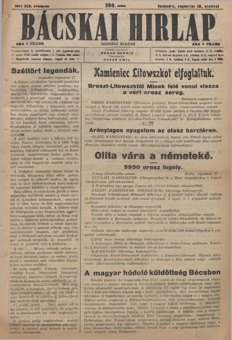 Bácskai Hirlap, 19. évf. 1915. augusztus 28. 390. sz.