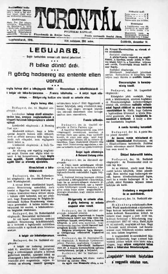 Torontál, 45. évf. 1916. december 14. 286. sz.
